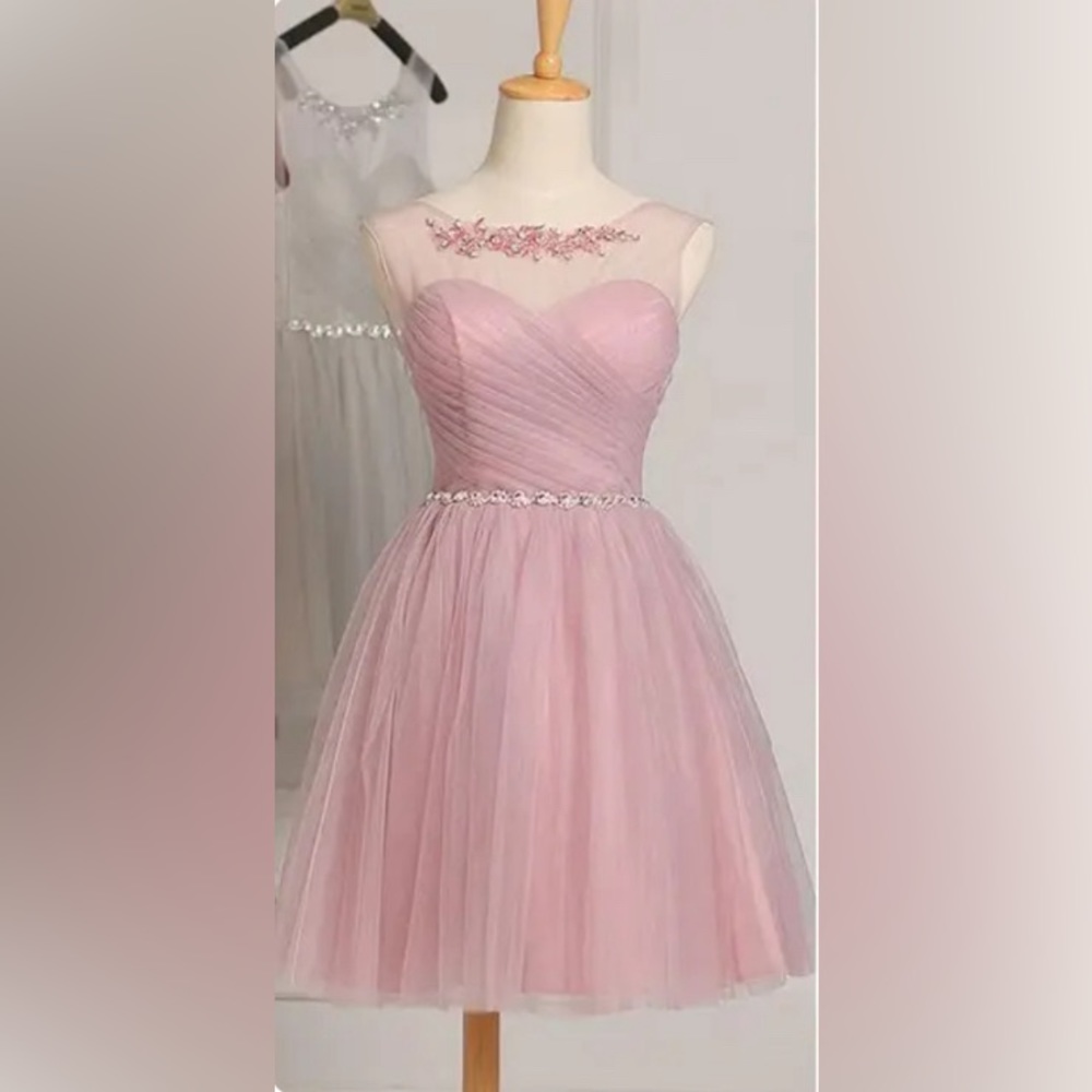 Tulle Dress Crystal Beaded Neck And Belt